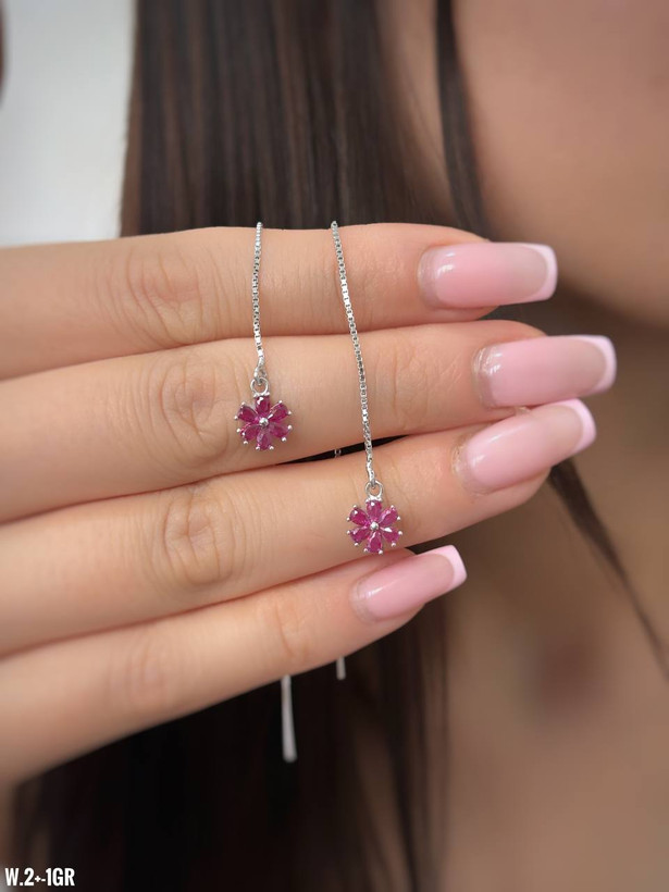 گوشواره نقره بخیه ای طرح گل با عیار 925