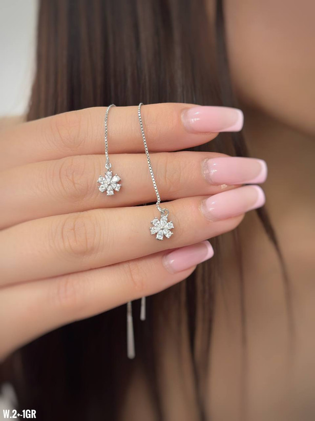 گوشواره نقره بخیه ای طرح گل با عیار 925