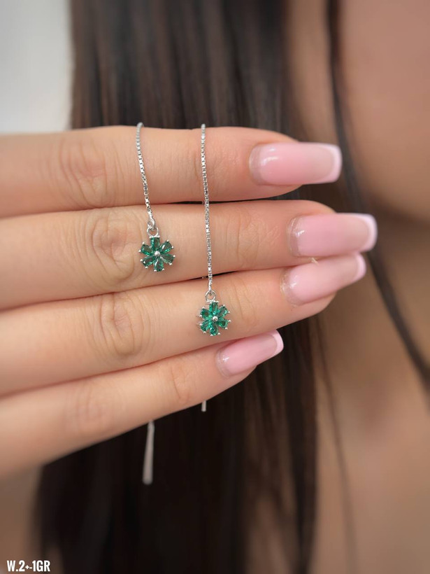 گوشواره نقره بخیه ای زمردی با عیار 925