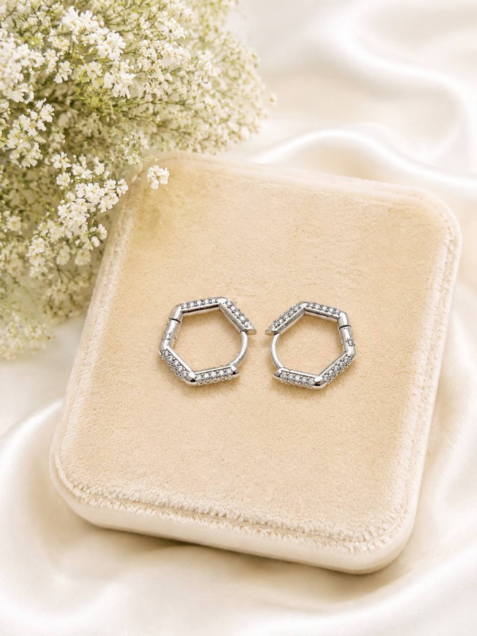گوشواره نقره حلقه چند ضلعی با عیار 925